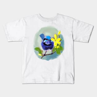 Splendid fairywren on golden currant branch Kids T-Shirt